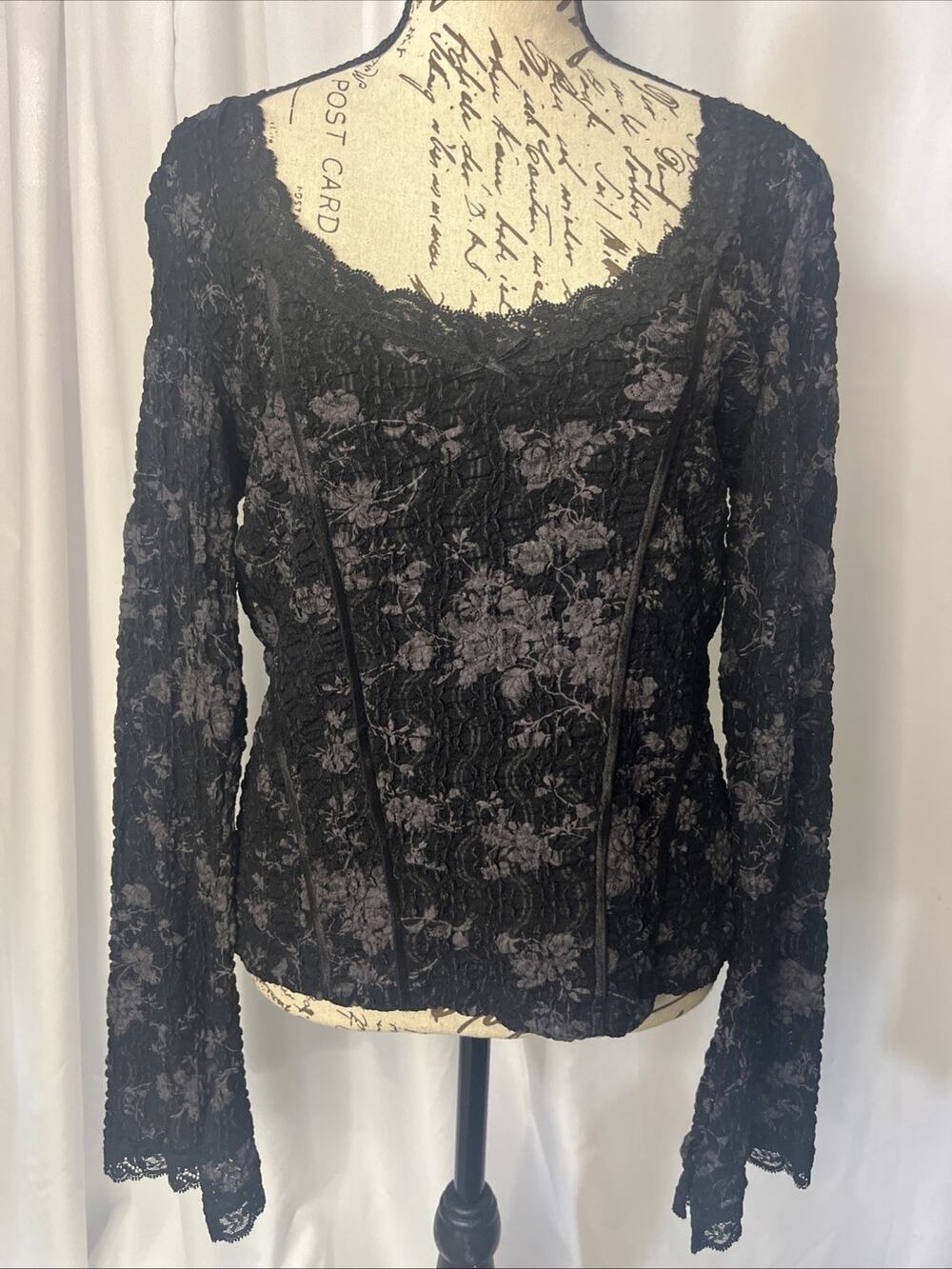 INC International Concepts Black Lace Top Blouse Women’s Large